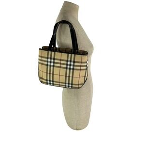Genuine vintage BURBERRY Tan Canvas Leather Nova Check Small Tote Bag